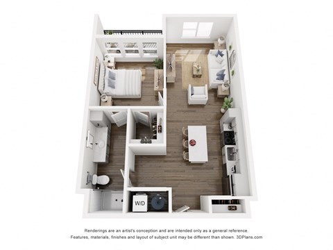 Floor plan for 1 bed, 1 bath, 798 sqft